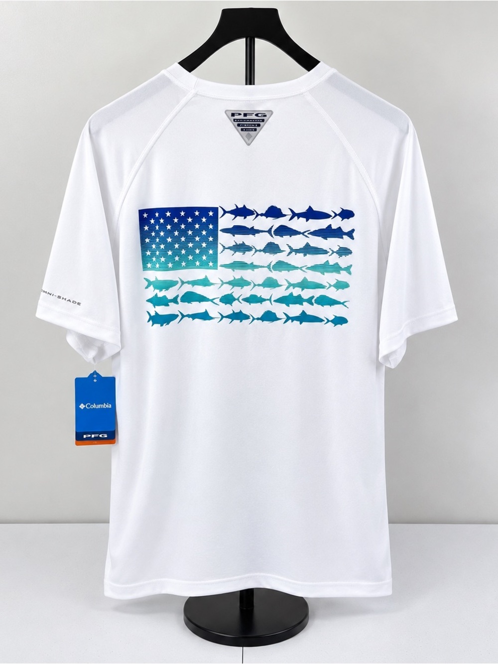 NWT Columbia PFG Deep Waves Graphic T-Shirt Men’s XL White Fishing Fish USA Flag